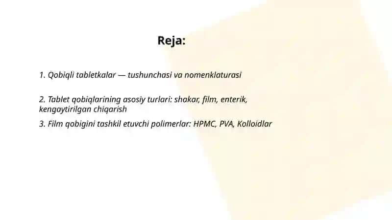 Qobiqli tabletkalar nomenklaturasi va qobiq tarkiblari 2