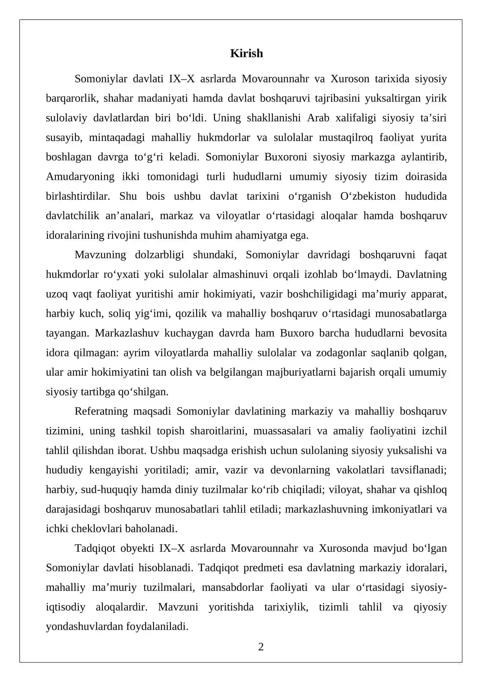 SOMONIYLAR DAVLATI: MARKAZIY VA MAHALLIY BOSHQARUV TIZIMI 2