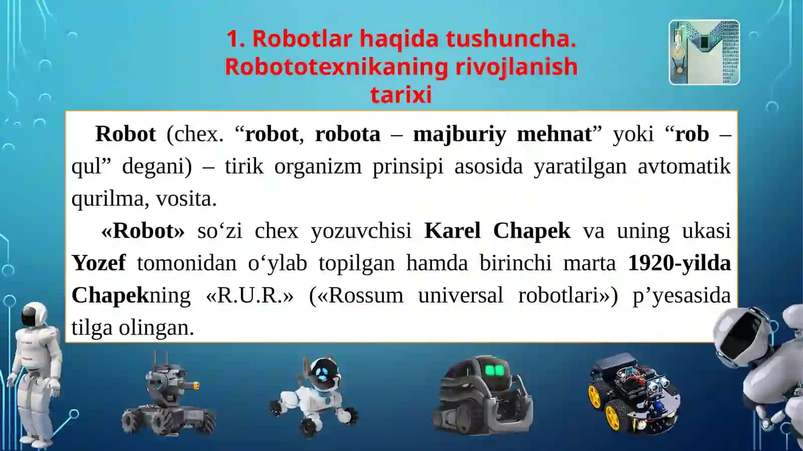ROBOTLAR HAQIDA TUSHUNCHA VA ROBOTLARNING UMUMIY SINFLANISHI 2