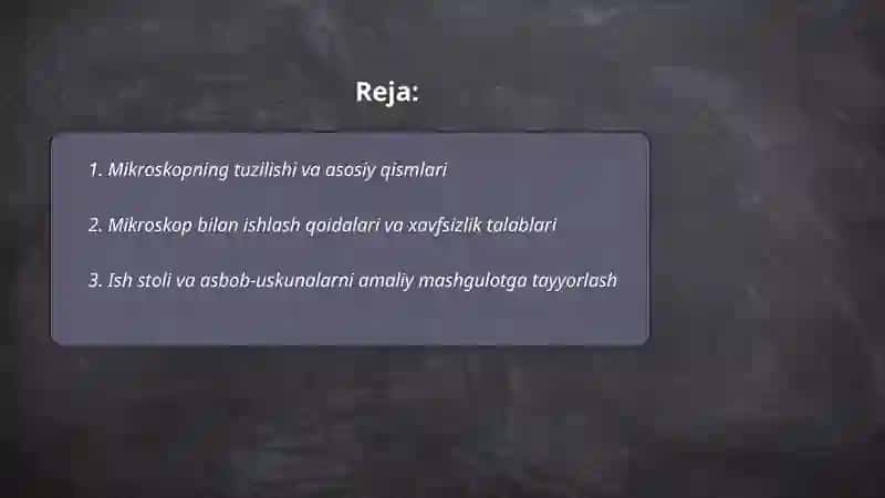 Mikraskop bilan ishlash qoidasi vaqtinchalik preparatlar tayorlash mavzuni yaratishda mikraskopda amaliy mashgulot sifatida korsatib mavzuni mohiyati ochiqlanadi 2