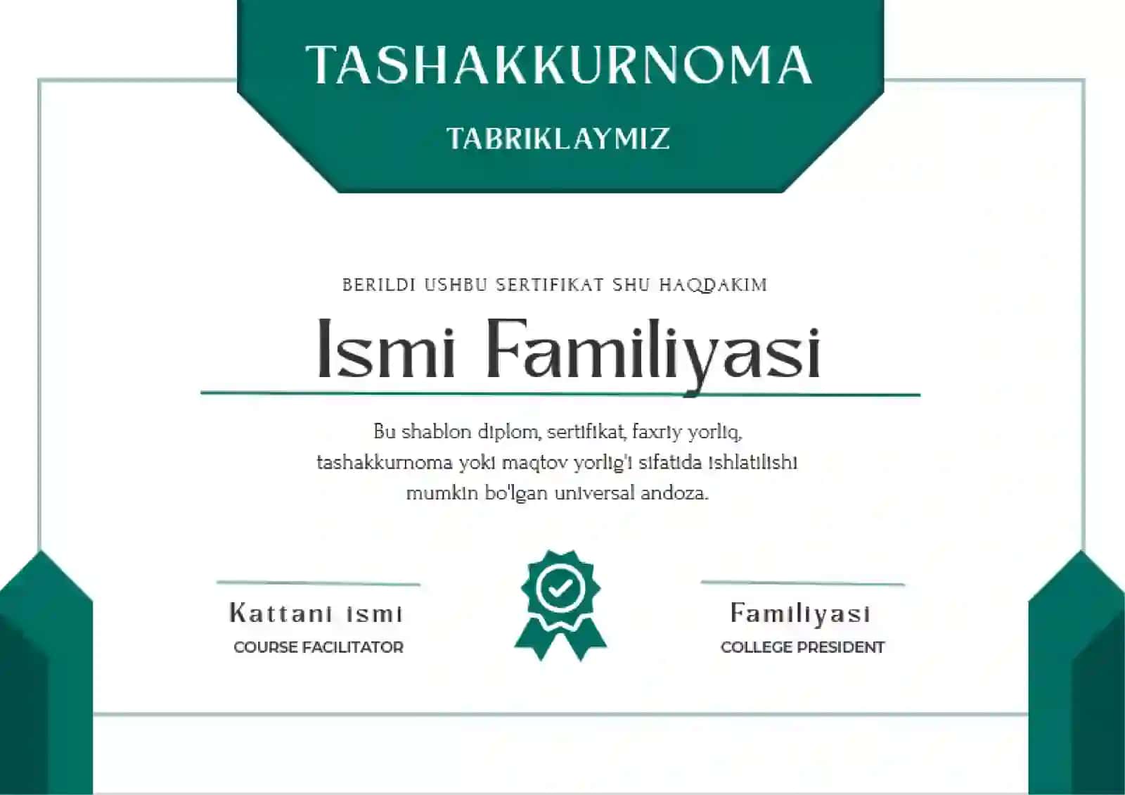 DIPLOM, SERTIFIKAT, FAXRIY YORLIQ, TASHAKKURNOMA 2