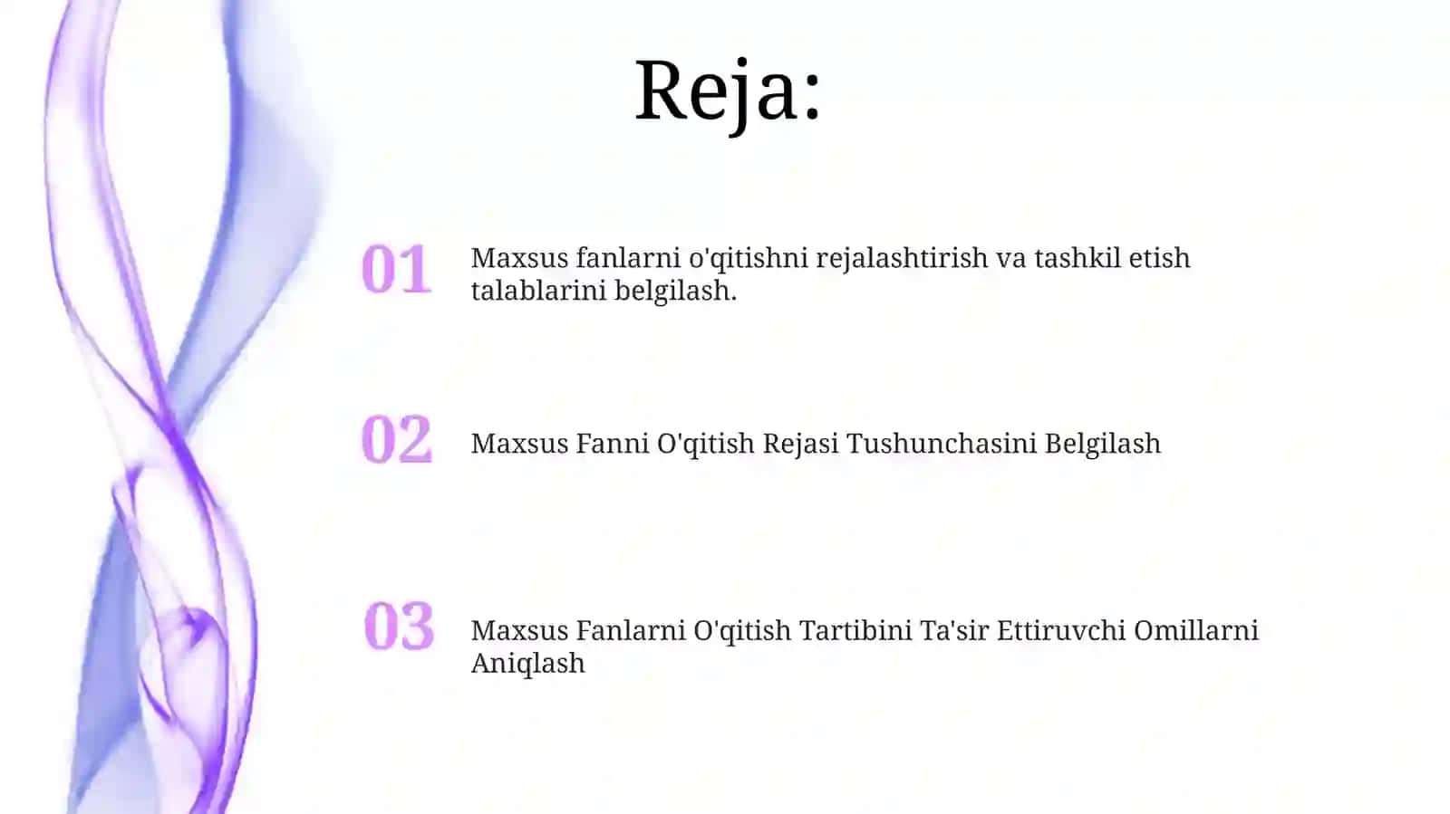 Mutaxassislik Fanlarini O'qitish Rejasi 2