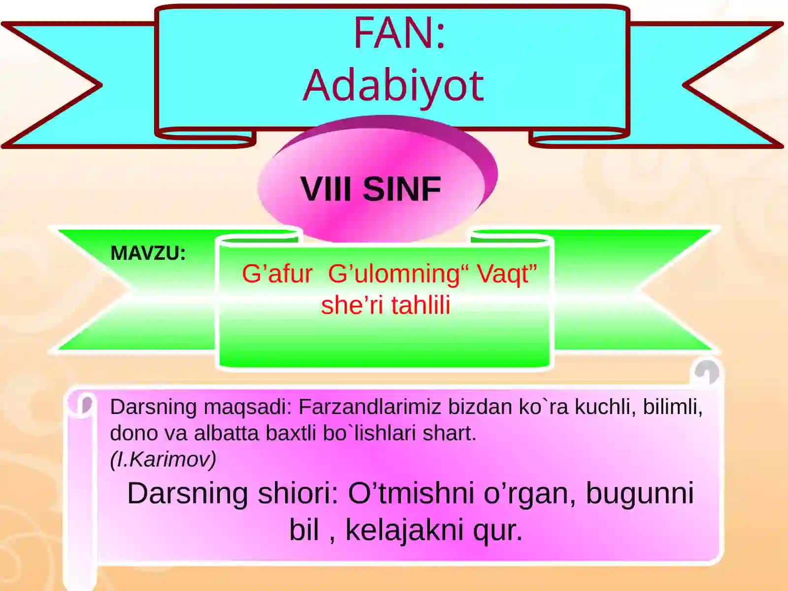VIII SINF G’afurG’ulomning “Vaqt” she’ri tahlili - ochiq dars 2