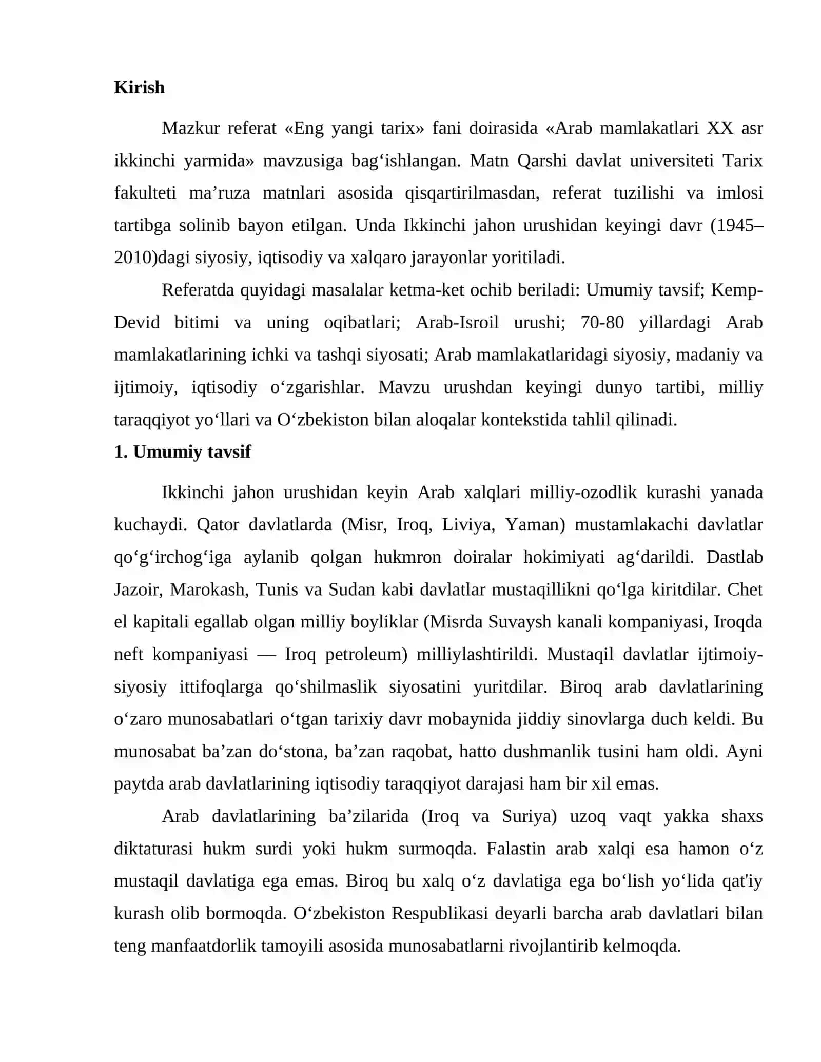 Arab mamlakatlari XX asr ikkinchi yarmida 2