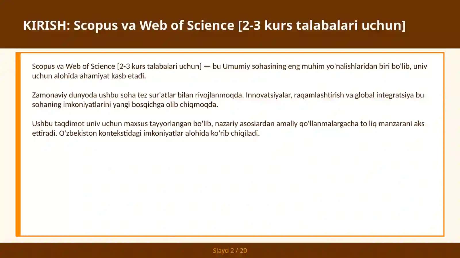 Scopus va Web of Science [2-3 kurs talabalari uchun] 2