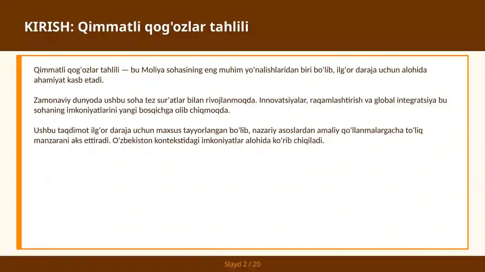 QIMMATLI QOG'OZLAR TAHLILI 2
