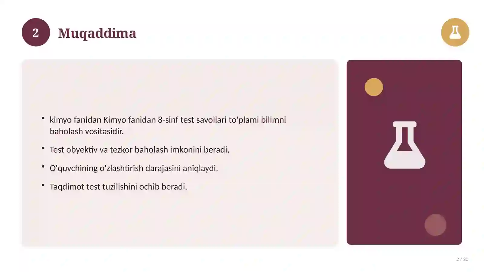 Kimyo fanidan 8-sinf test savollari to'plami 2