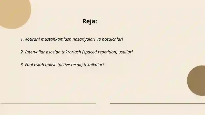 Xotira: maʼlumotlarni mustahkamlash yoʻllari, usullari, vositalari 2