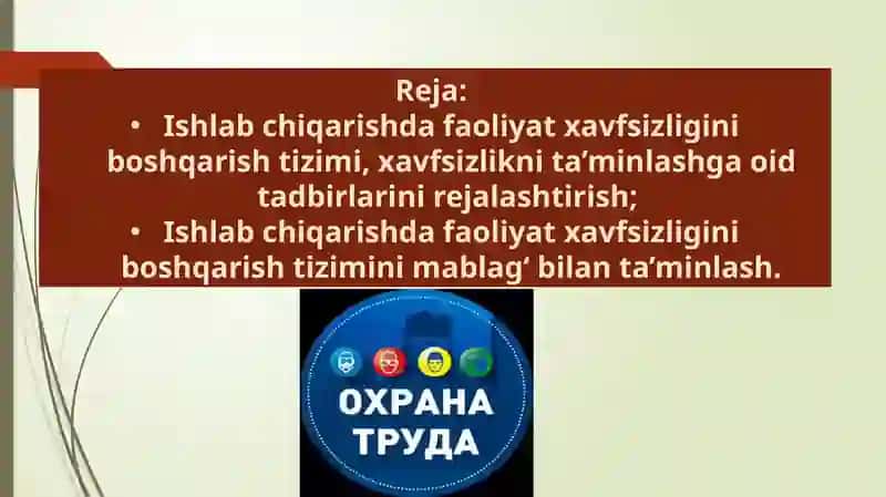 Ishlabchiqarish dafaoliyat xavfsizligi ni boshqarish tizimini tashkil qilish 2