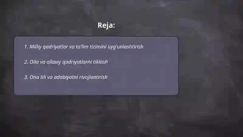 O'quv dasturlari tarix, ona tili, adabiyot, ma'rifat va axloqiy tarbiya bo'limlarida 2