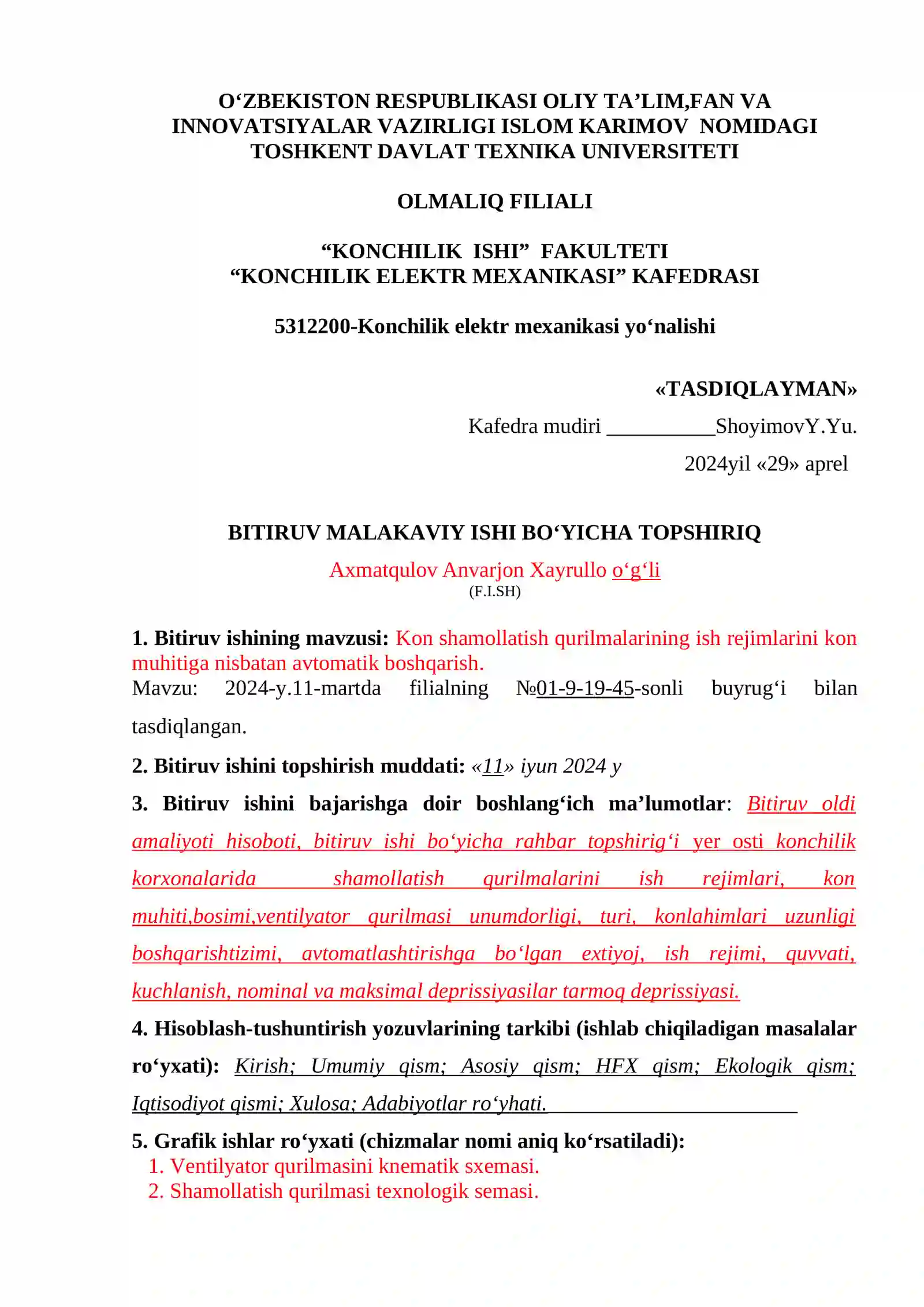 Kon shamollatish qurilmalarining ish rejimlarini kon muhitiga nisbatan avtomatik boshqarish 2