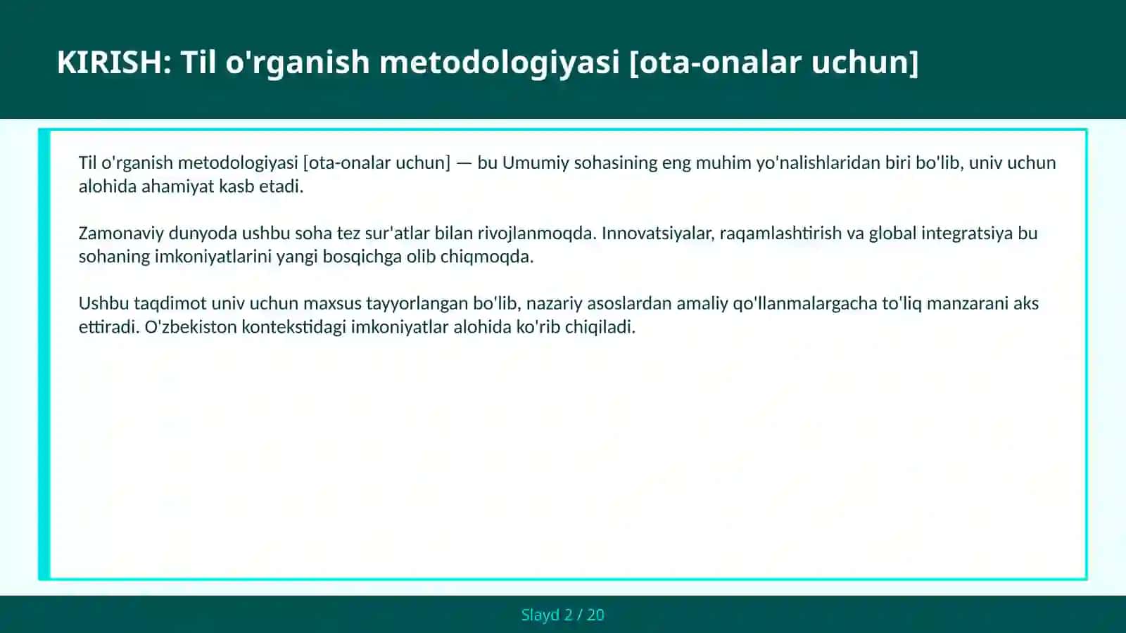 Til o'rganish metodologiyasi [ota-onalar uchun] 2
