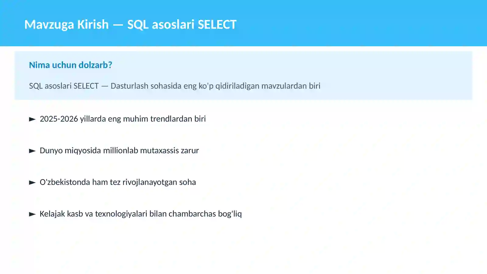 SQL asoslari SELECT 2