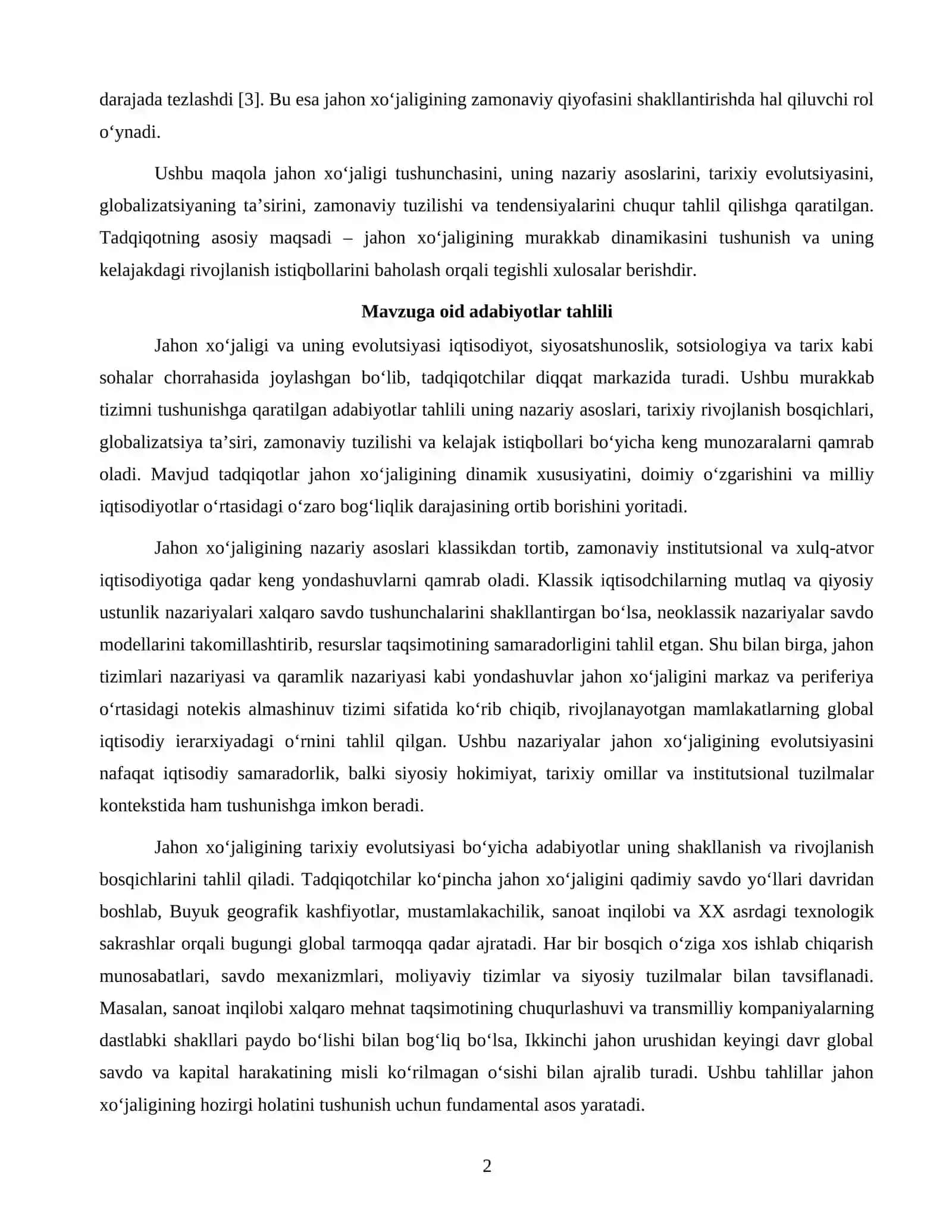 Jahon xoʻjaligi va uning evolutsiyasi 2