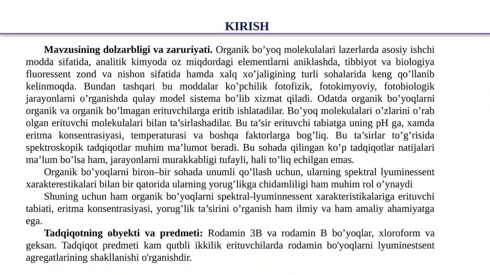 Kamqutbli ikkilik erituvchilarda rodamin bo'yoqlarni lyuminesent agregatlarining shakllanishi 2