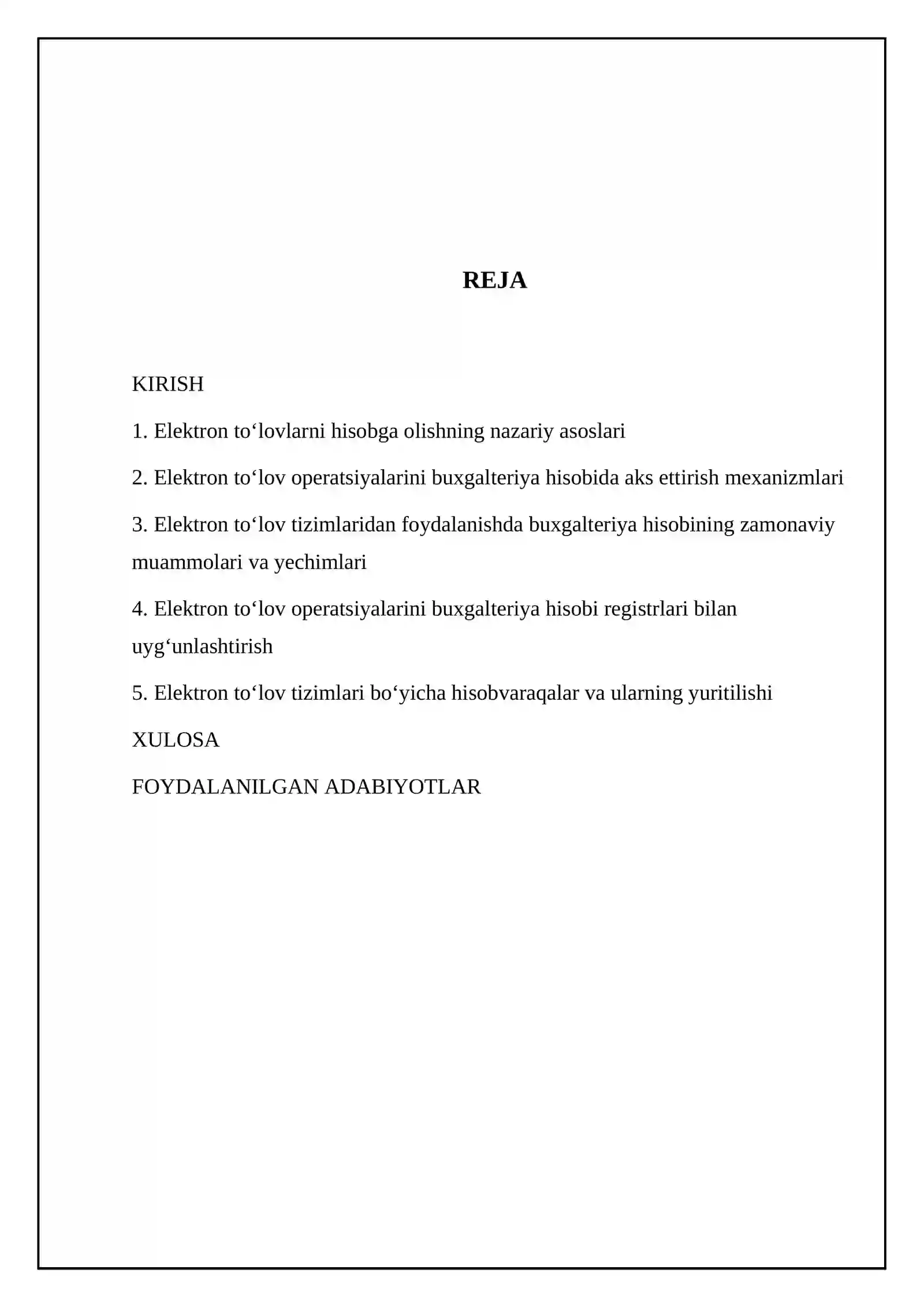 Elektron toʻlov tizimlarining buxgalteriya hisobida aks ettirilishi 2