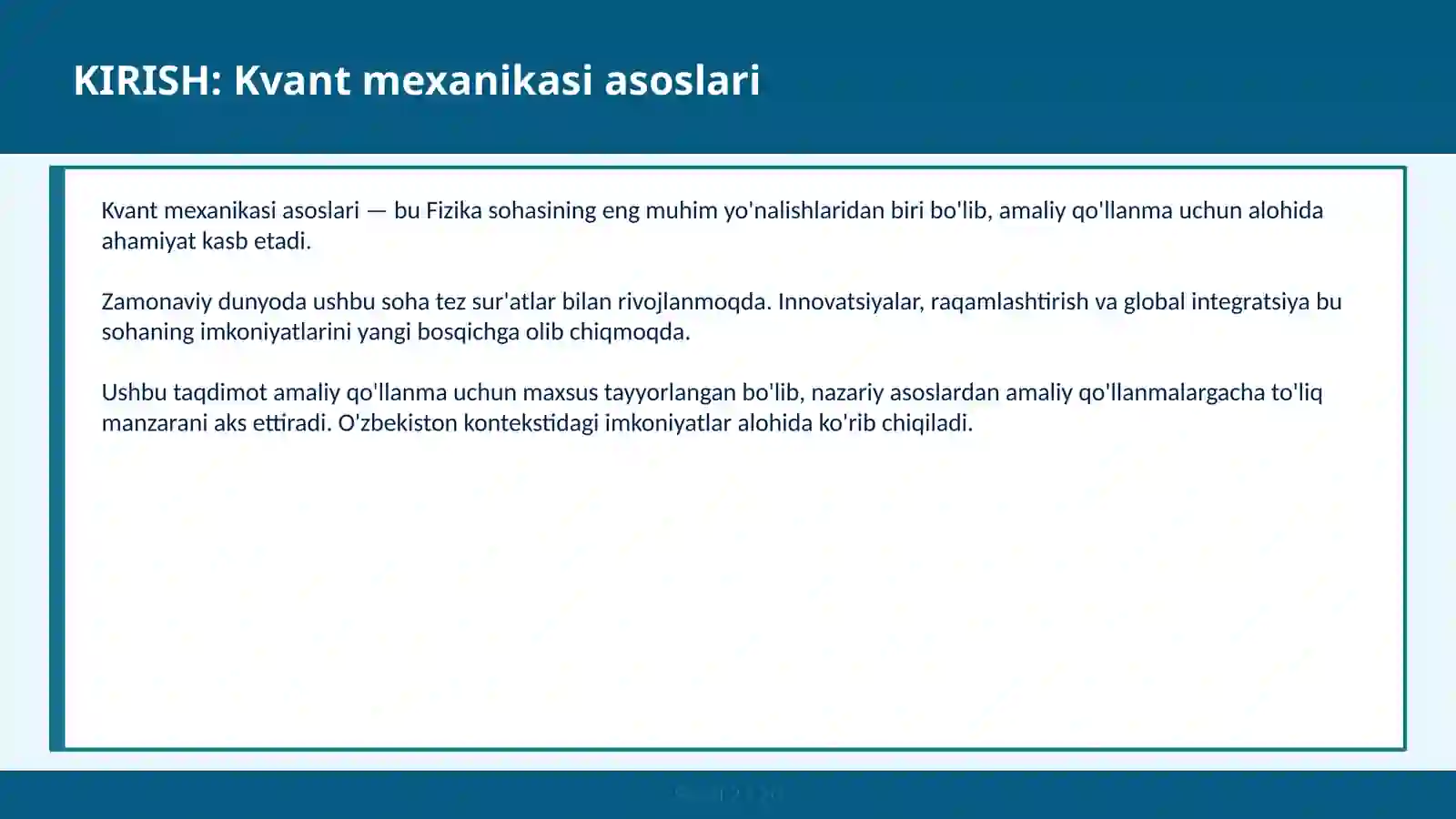 KVANT MEXANIKASI ASOSLARI 2