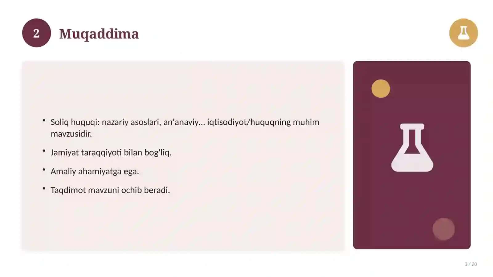 Soliq huquqi: nazariy asoslari, an'anaviy yondashuvda (Magistrlik dissertatsiyasi mavzusi) 2