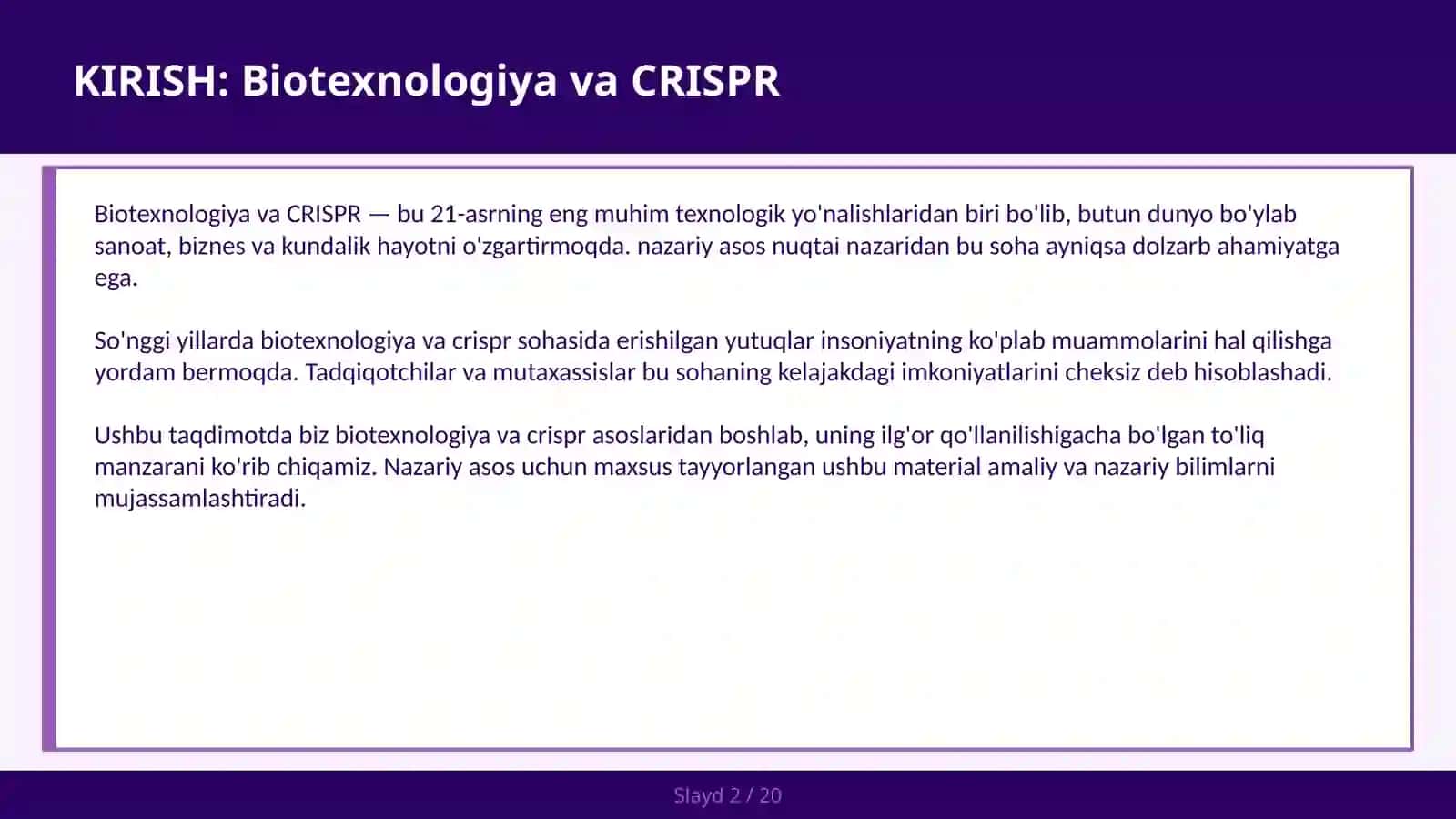 BIOTEXNOLOGIYA VA CRISPR 2