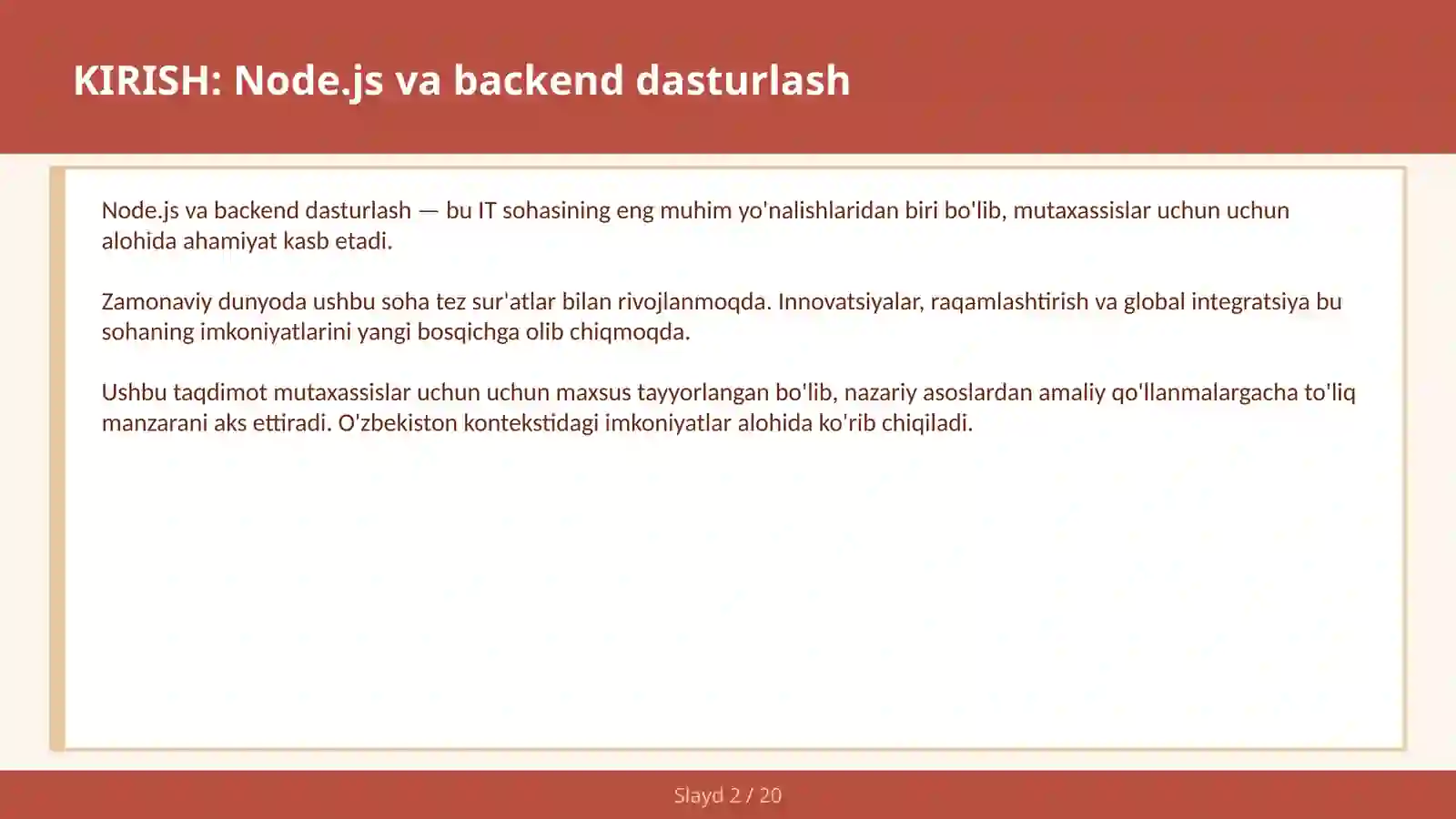 Node.js va backend dasturlash 2