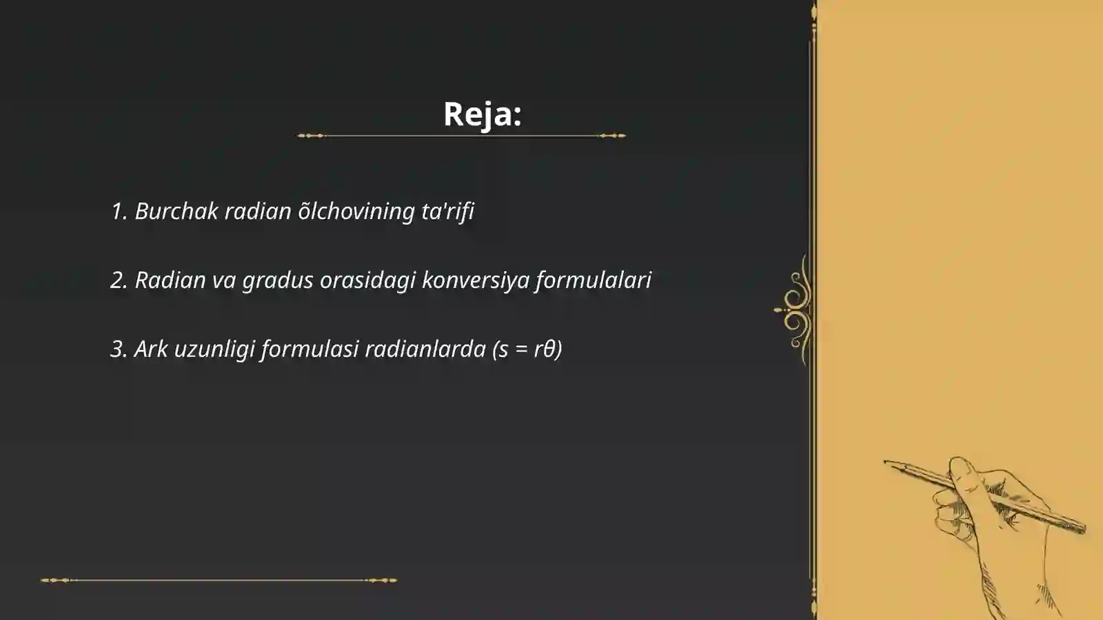 Burchak radian õlchov 2