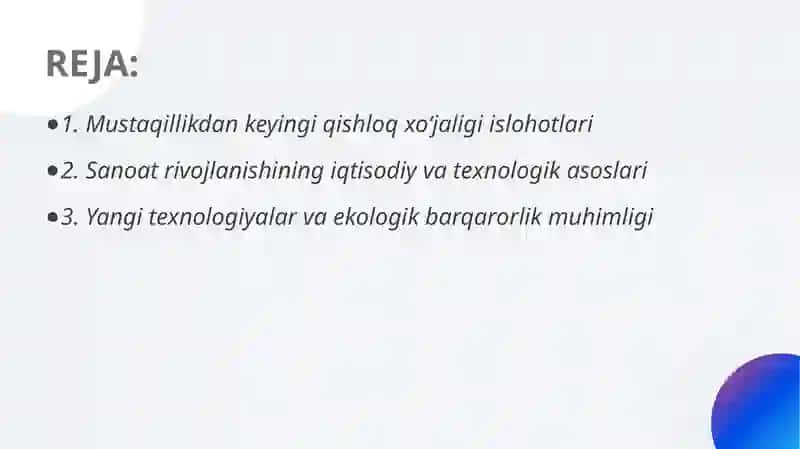 MUSTAQILLIK YILLARIDA QISHLOQ XO’JALIGI VA SANOAT SOHASIDAGI O’ZGARISHLAR 2