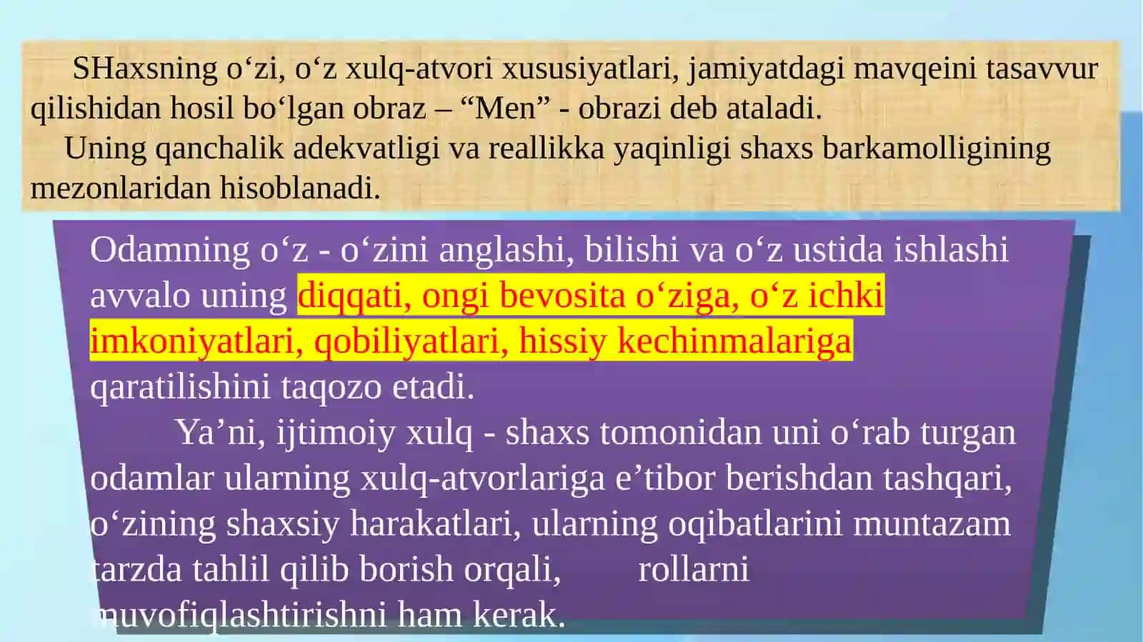 Men obrazi va o’z-o’zini baholashda  Tengdoshlari va Katta yoshdagilarning ta’siri 2