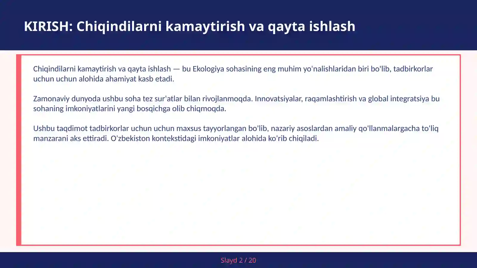 Chiqindilarni kamaytirish va qayta ishlash 2