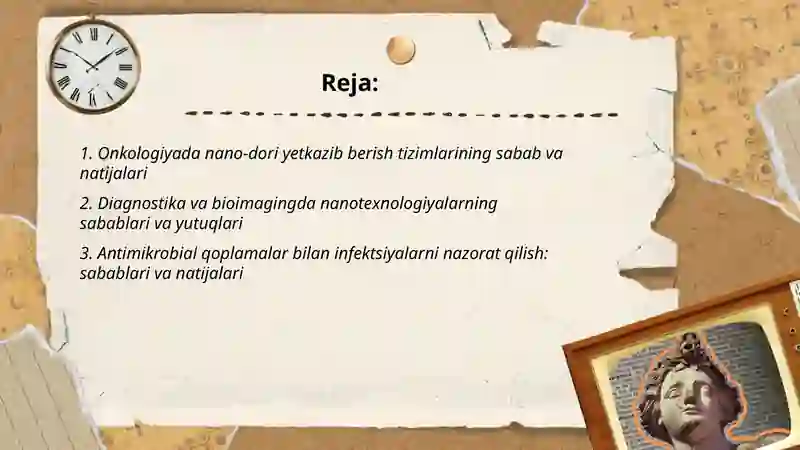 Bugungi kun tibbiyotining turli soxalarida nanotexnologiyalardan foydalanishning asosiy sabablari hamda uning natijalari 2