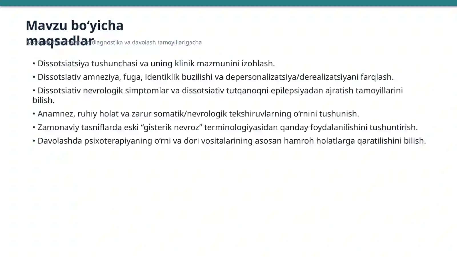 Dissotsiativ buzilishlar Psixiatriya konspekti 2