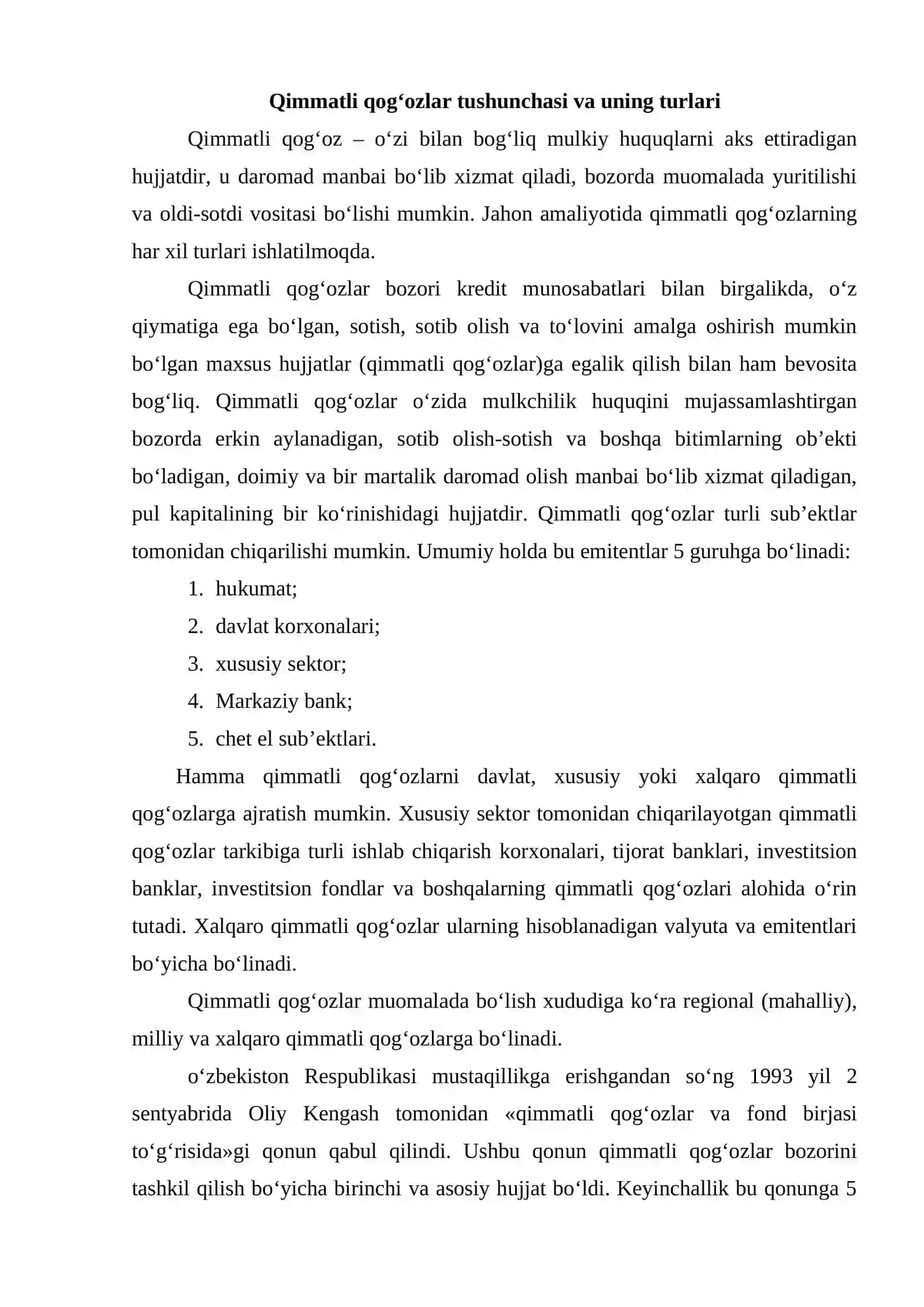 Qimmatli qog‘ozlar bilan operatsiyalari 2
