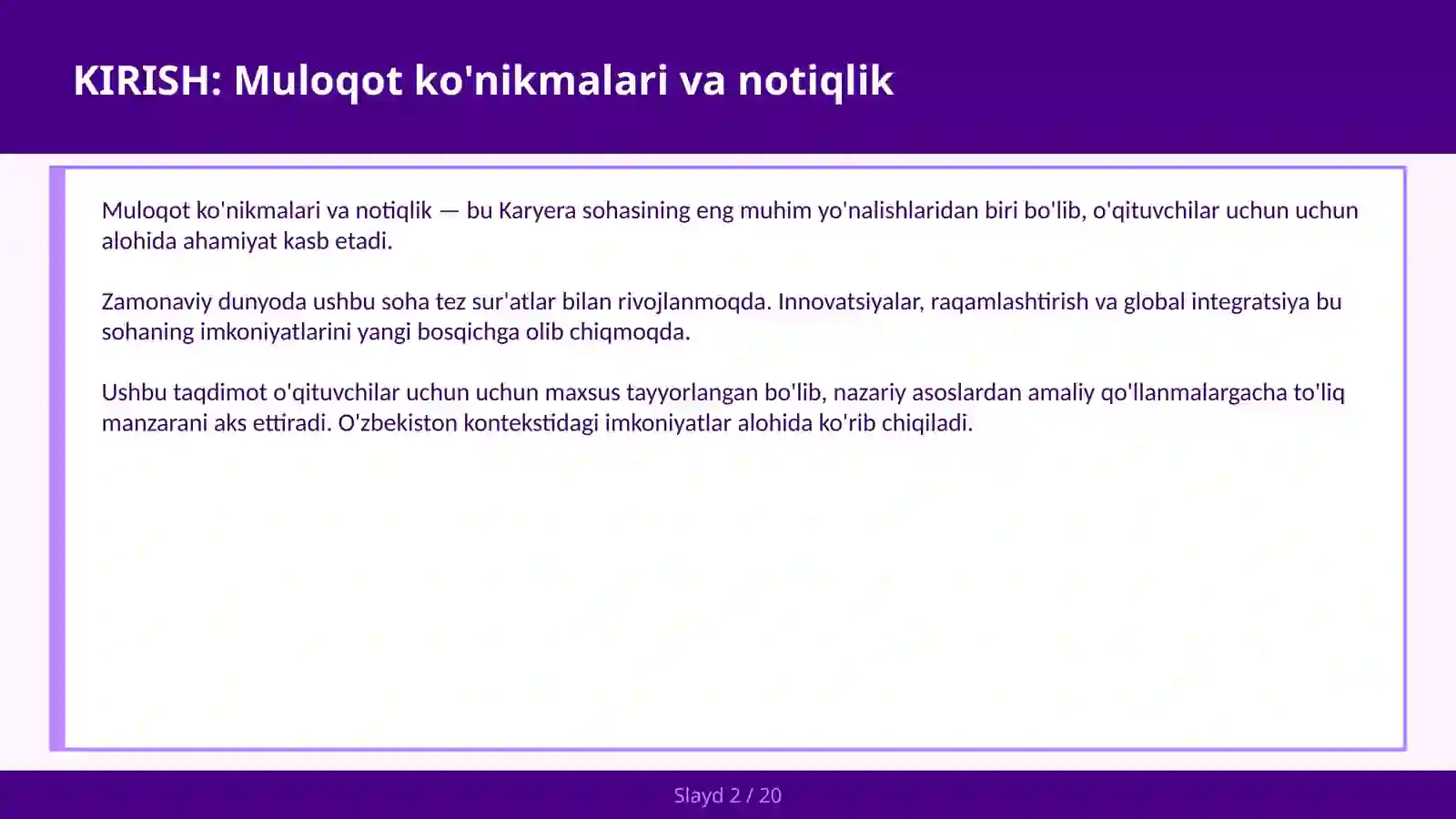 MULOQOT KO'NIKMALARI VA NOTIQLIK 2