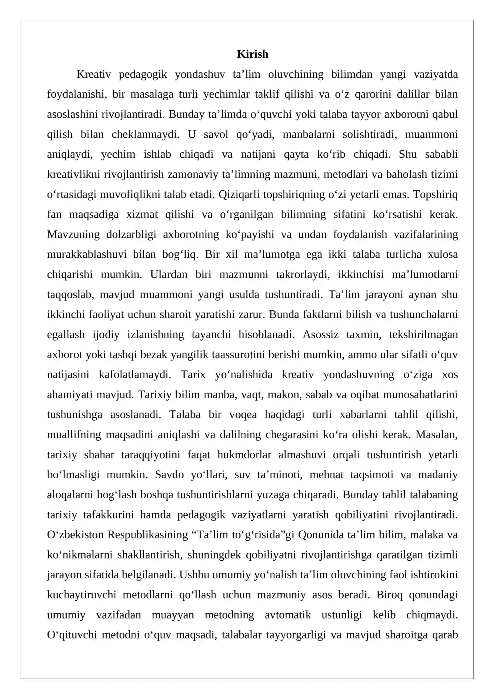 Zamonaviy ta’limda kreativ pedagogik yondashuvlarning ahamiyati 2