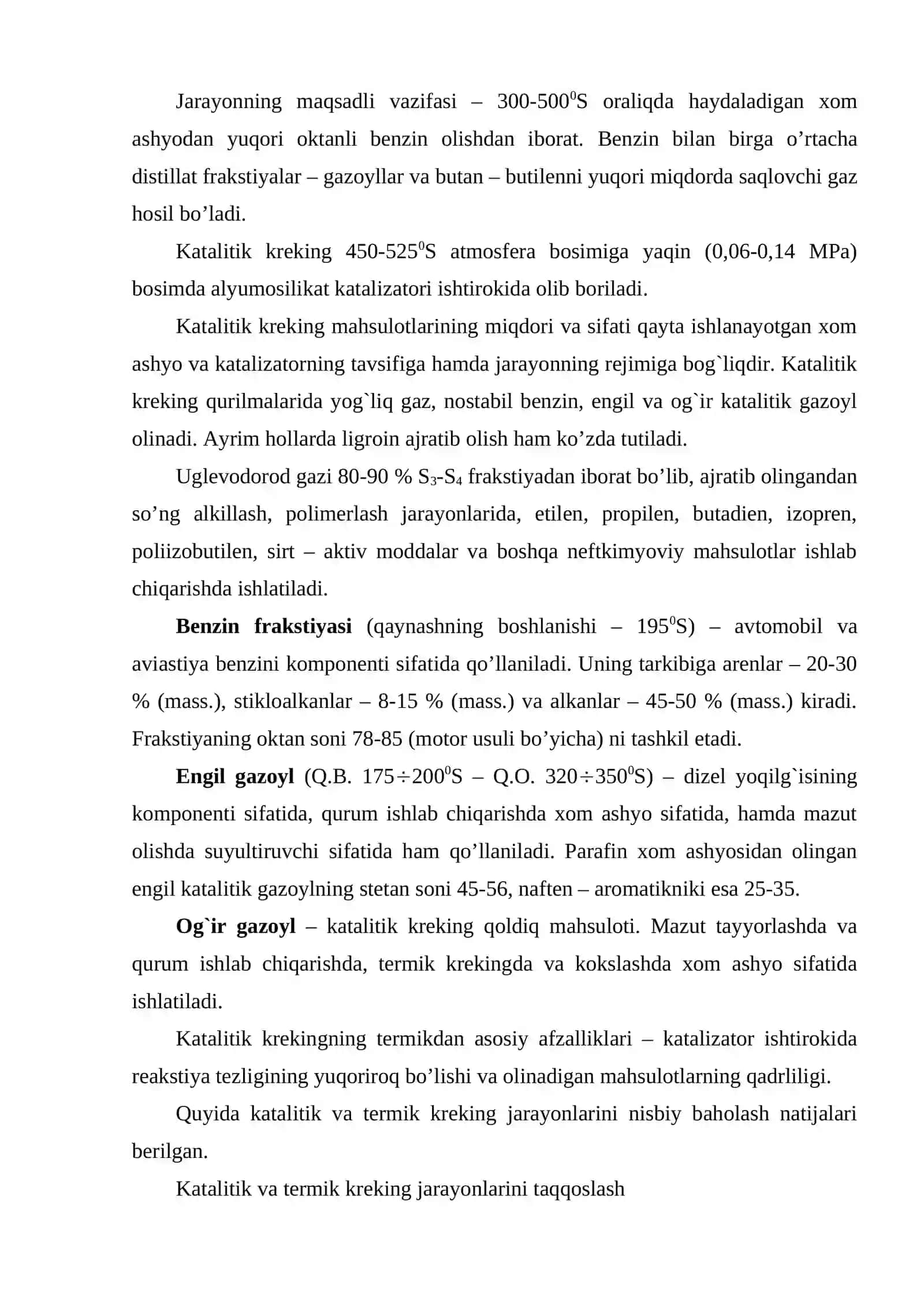 Katalitik kreking. Katalitik riforming. Kokslanish. Neftni qayta ishlashda gidrogenlash jarayoni 2