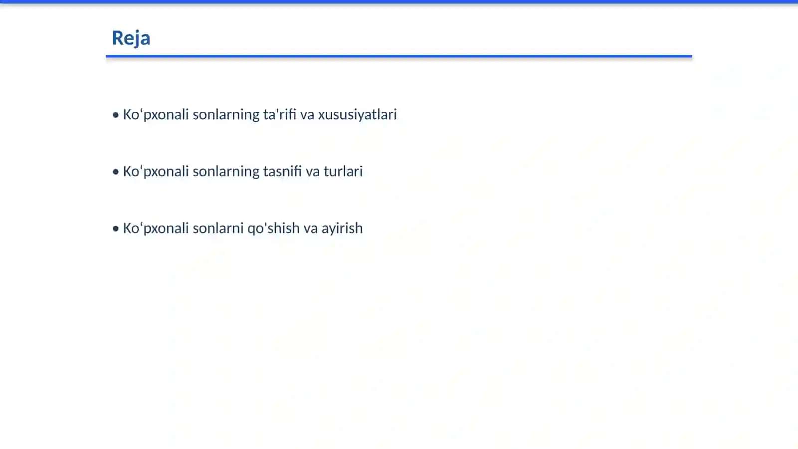 Ko‘pxonali sonlar ustida ishlash 2