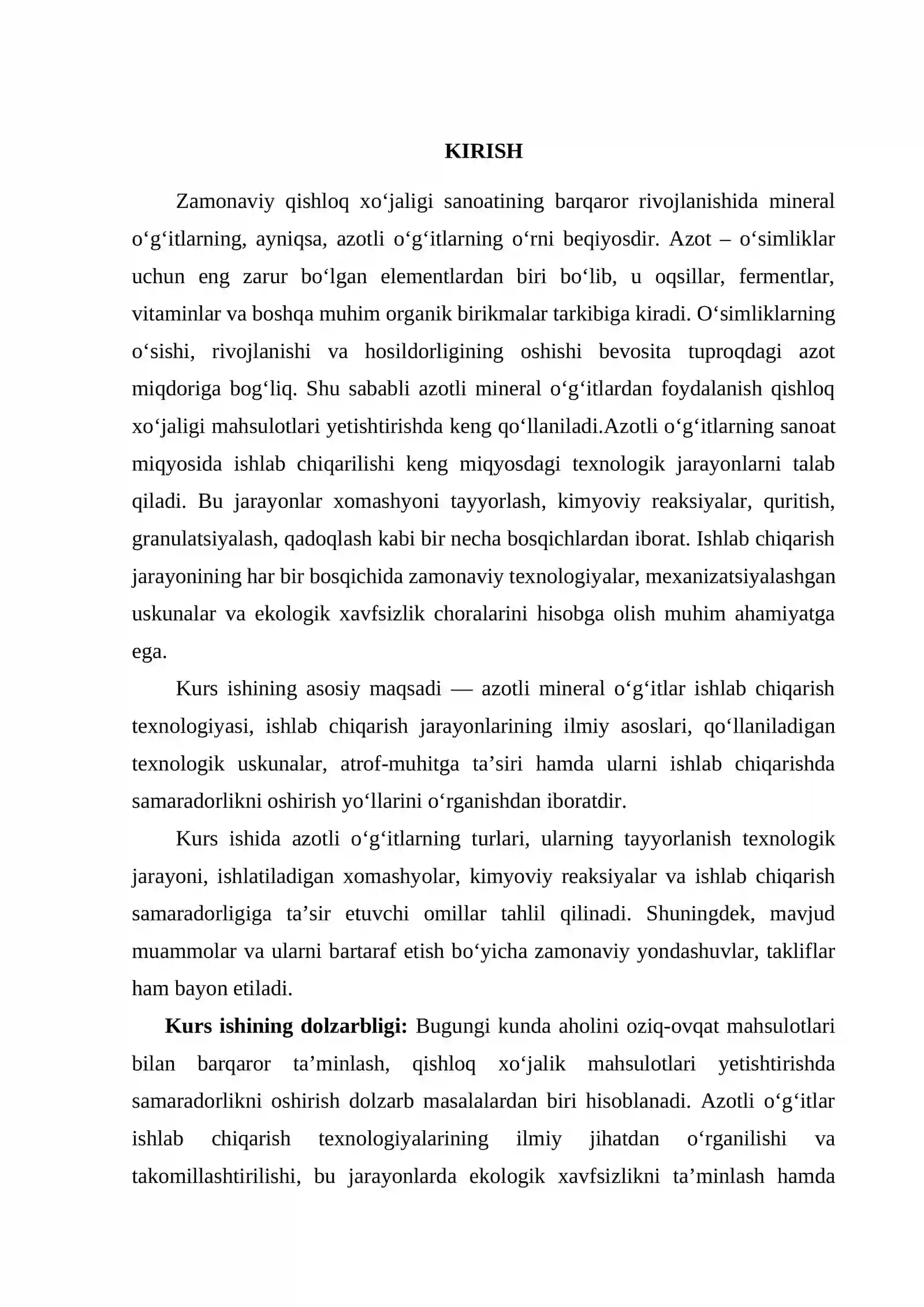 AZOTLI MINERAL O'G'ITLAR ISHLAB CHIQARISH TEXNOLOGIYASI 2