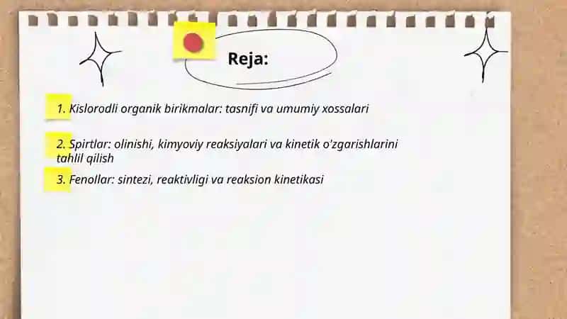 Kislorodli organik birikmalarni olinishi va xossalariga doir ginetik o'zgarishlarni amalga oshirish 2