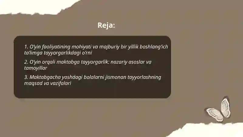 Bolalarni boshlang’ich ta’limga bolalarni majburiy bir yillik tayyorlashda o‘yin faoliyatining mohiyati 2