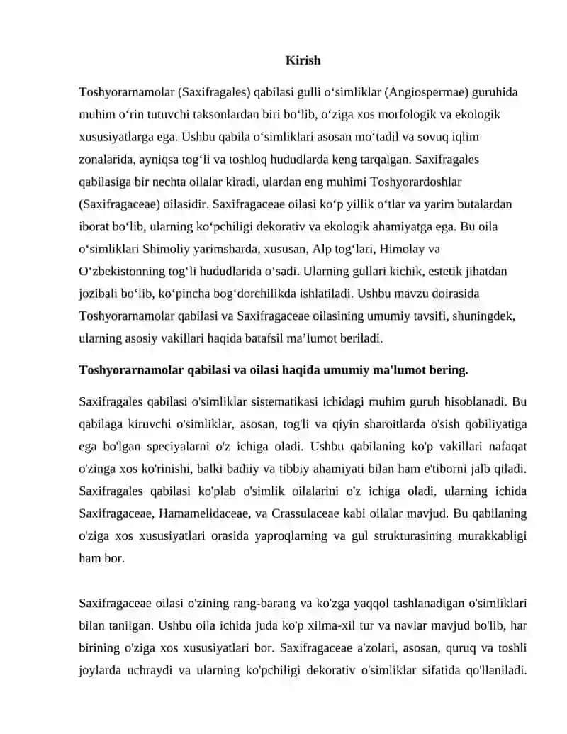 Toshyorarnamolar - saxifragales. qabilasi. Toshyorardoshlar - Saxifragaceae. oilasi tavsifi va va asosiy vakillari. 2