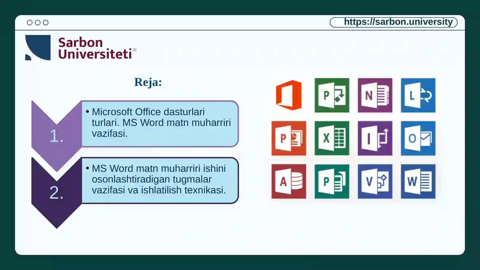 MICROSOFT OFFICE DASTURLARI TURLARI 2