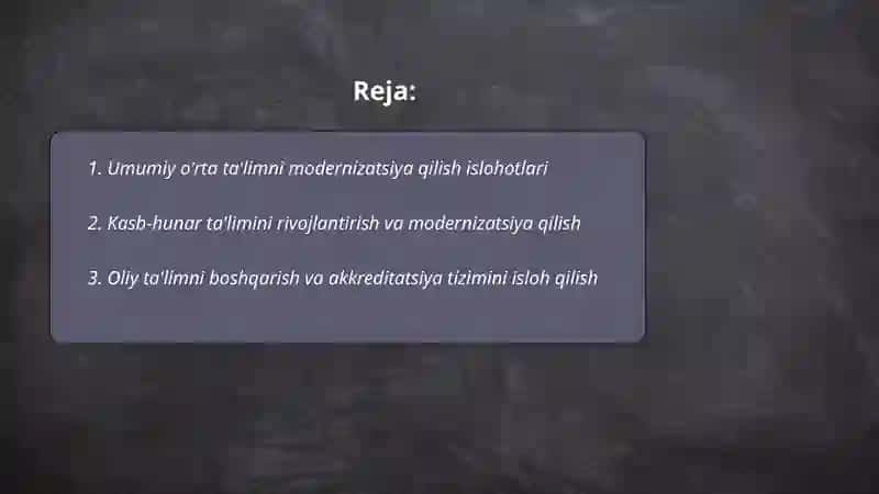 Umumiy o'rta ta'limni modernizatsiya qilish islohotlari 2