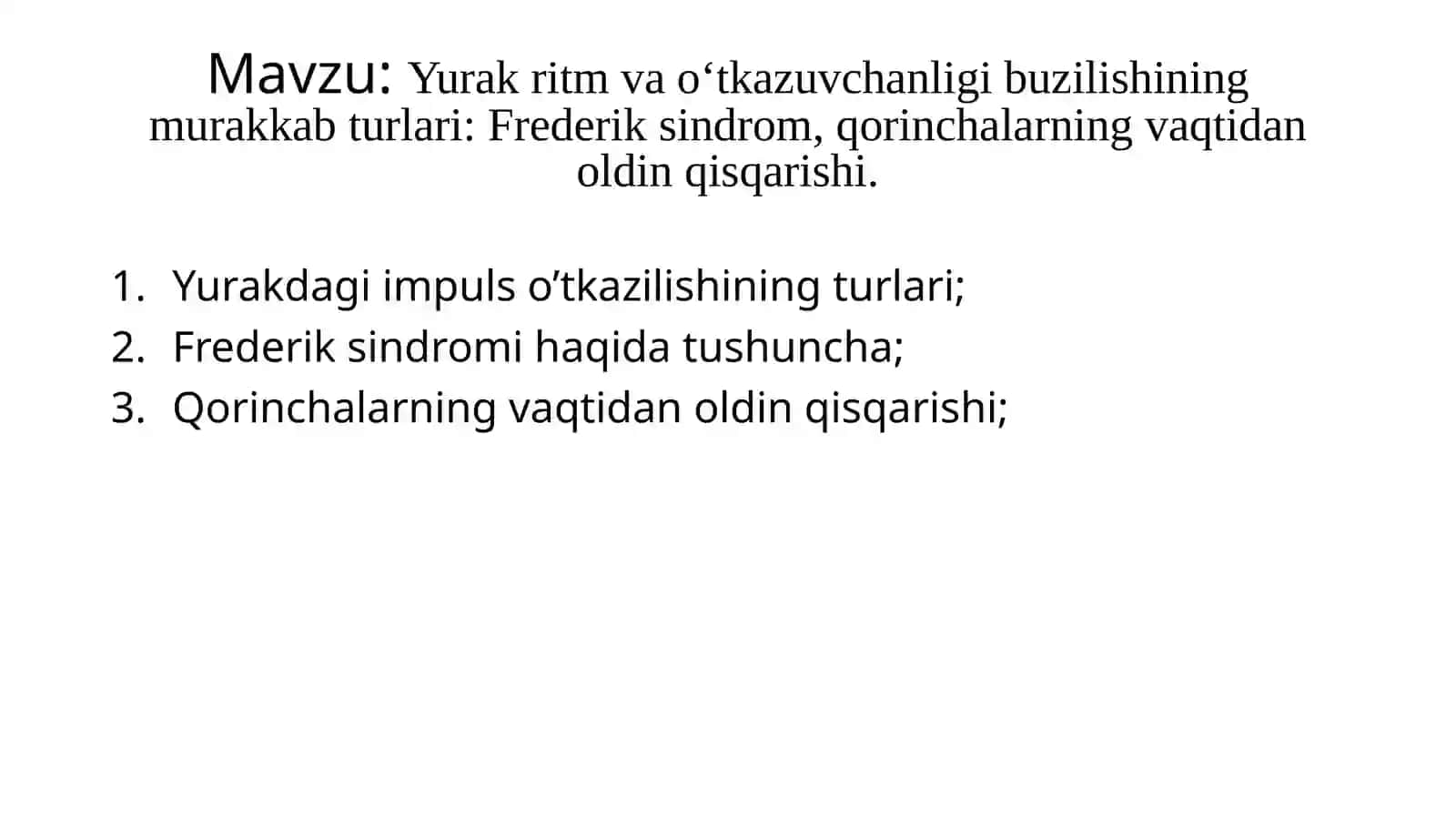 Yurak ritm va o‘tkazuvchanligi buzilishining murakkab turlari: Frederik sindrom, qorinchalarning vaqtidan oldin qisqarishi 2