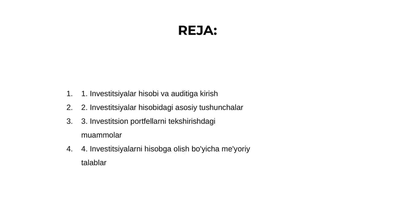Investitsiya hisobi va auditining muomolari 2