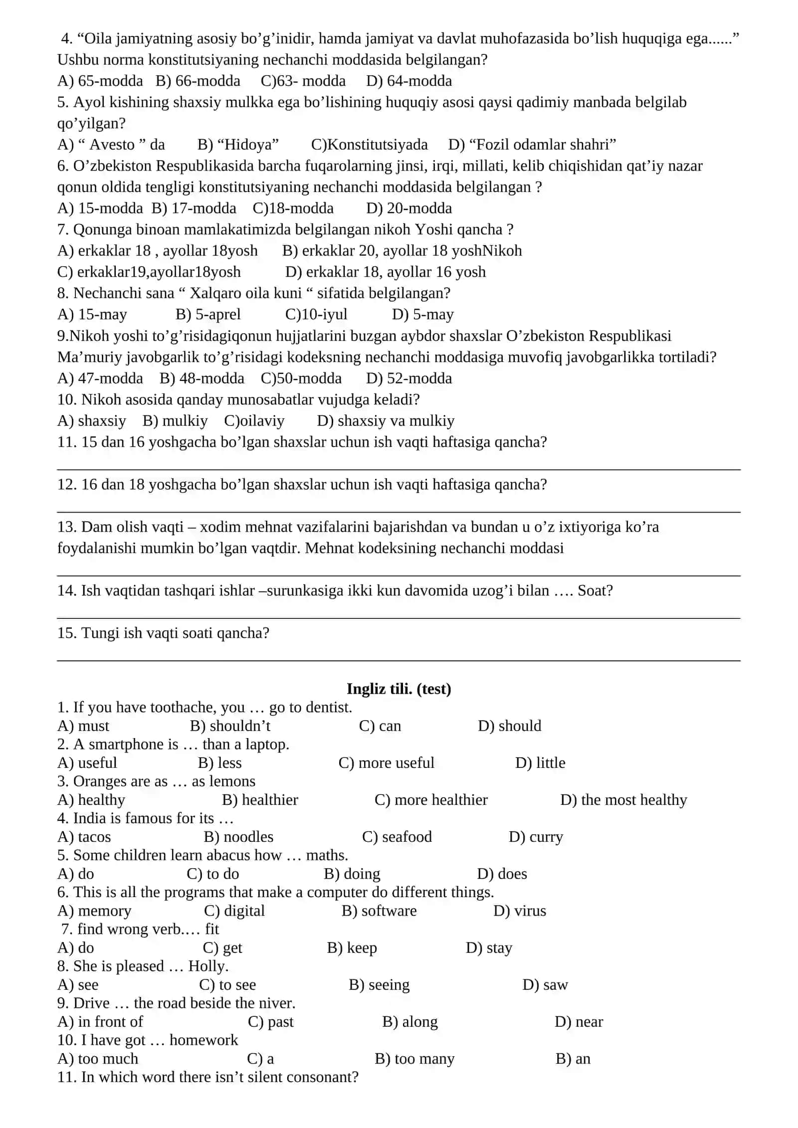 11-sinf. Tarix. (test) 2