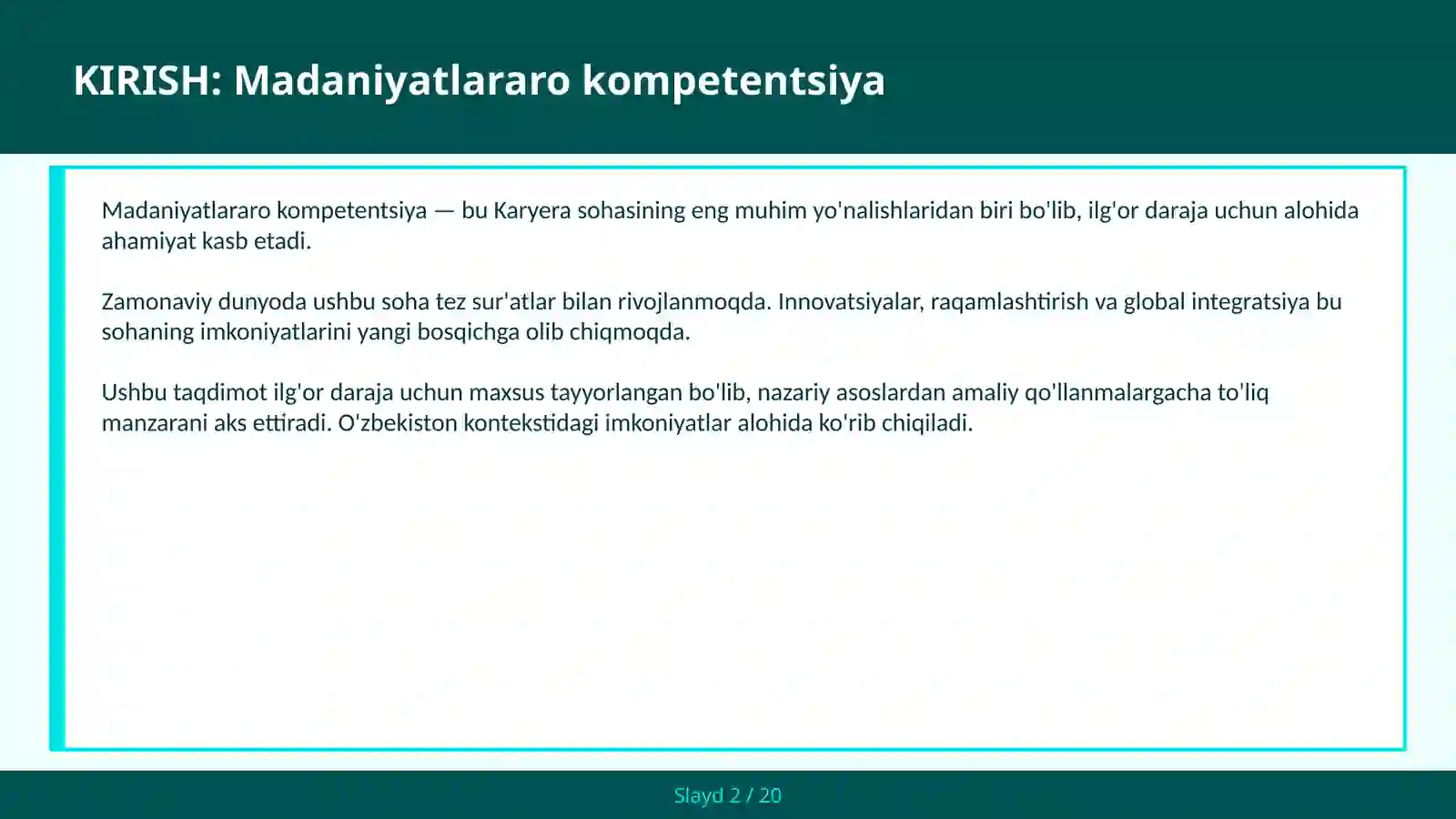 MADANIYATLARARO KOMPETENTSIYA 2