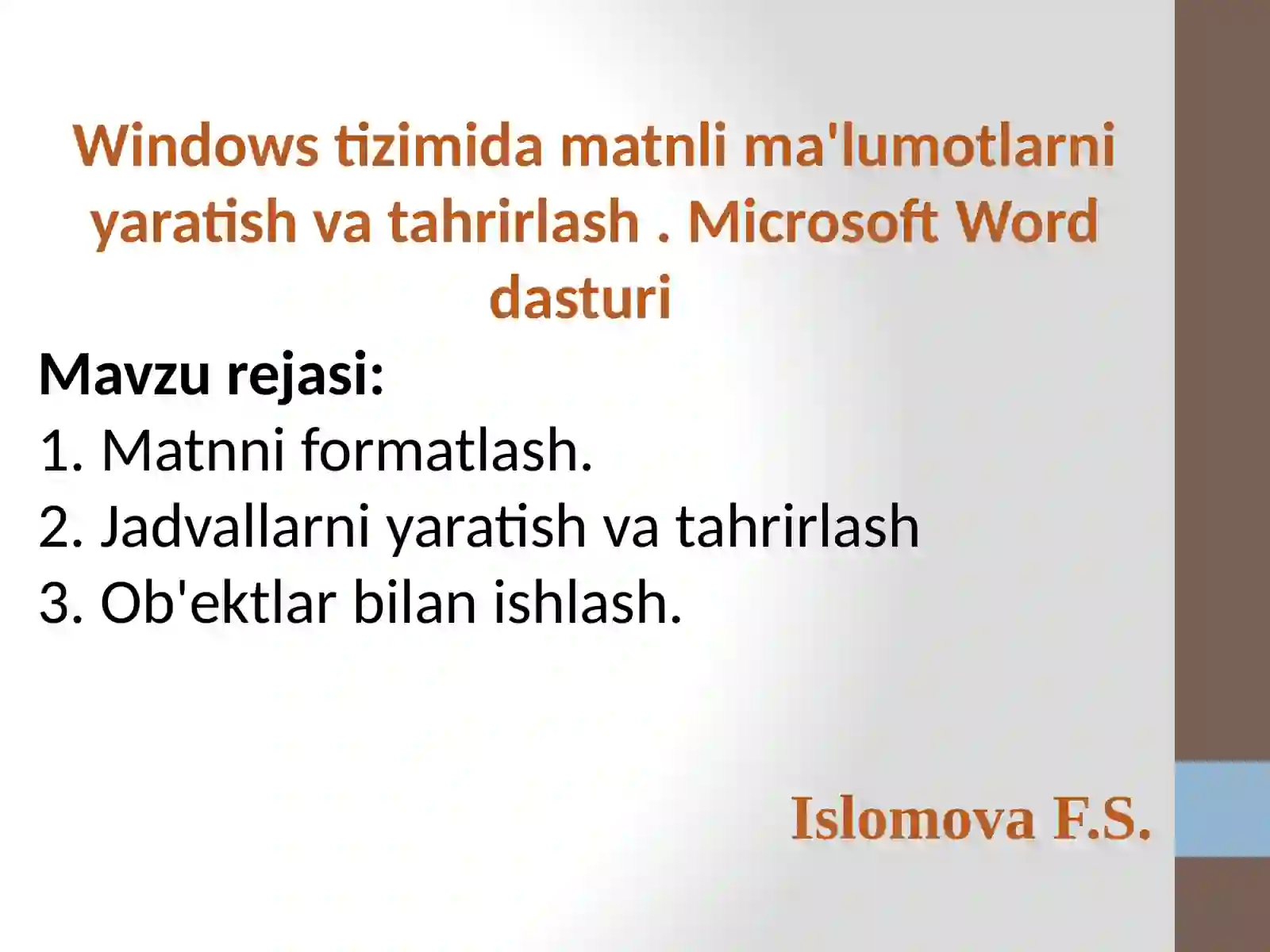 Jadval yaratish 2