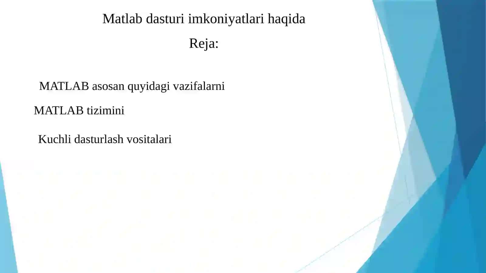 MATLAB Dasturi Imkoniyatlari 2