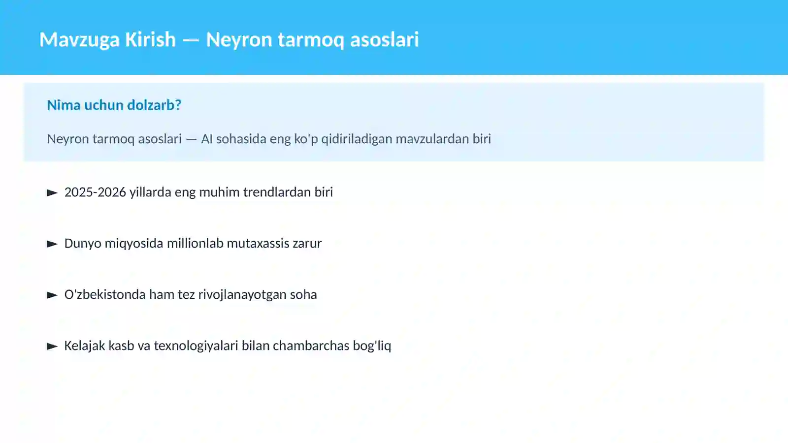 AI | DEEP LEARNING VA NEYRON TARMOQLAR 2