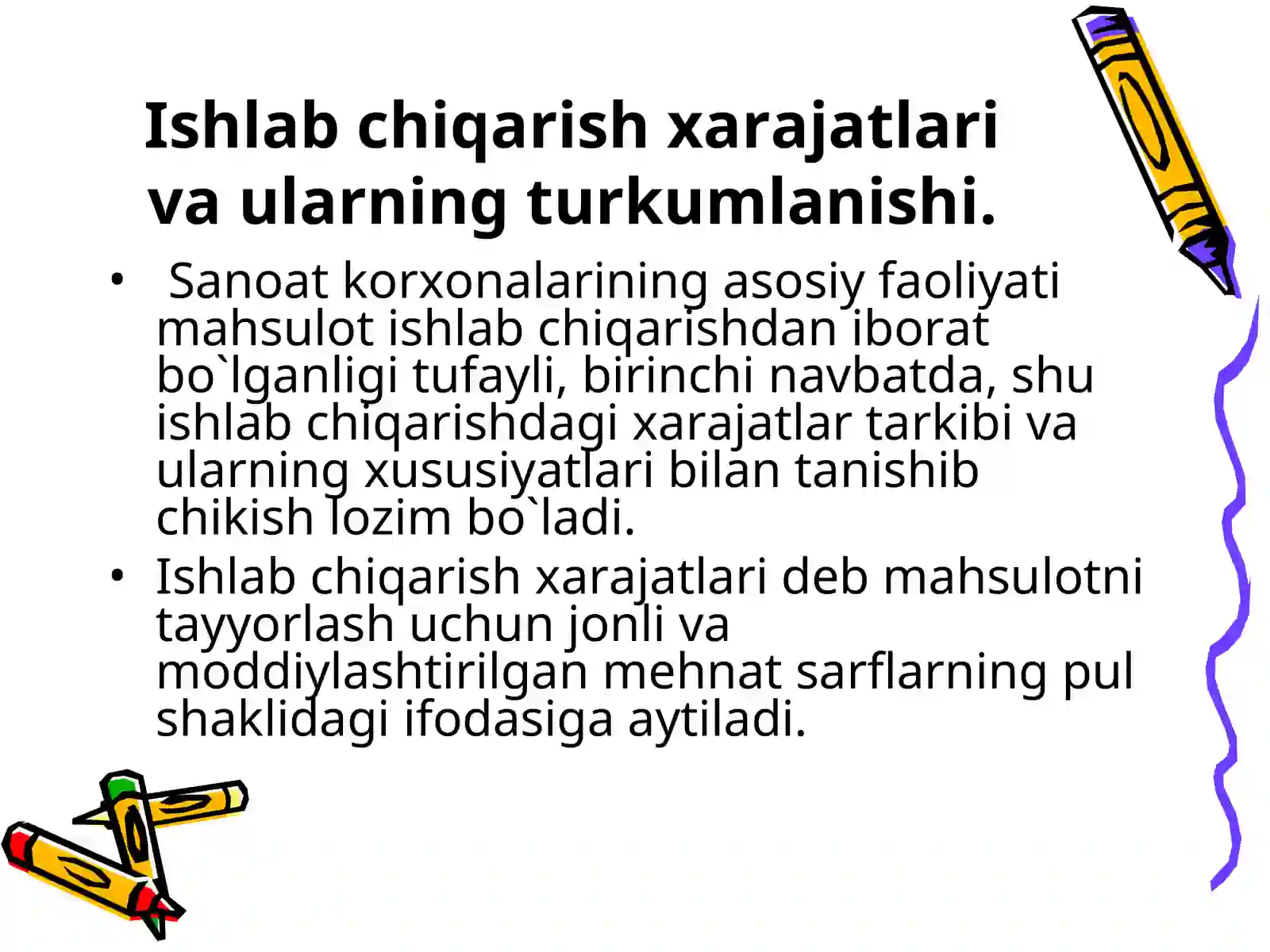 Ishlab chiqarish xarajatlari hisobi 2