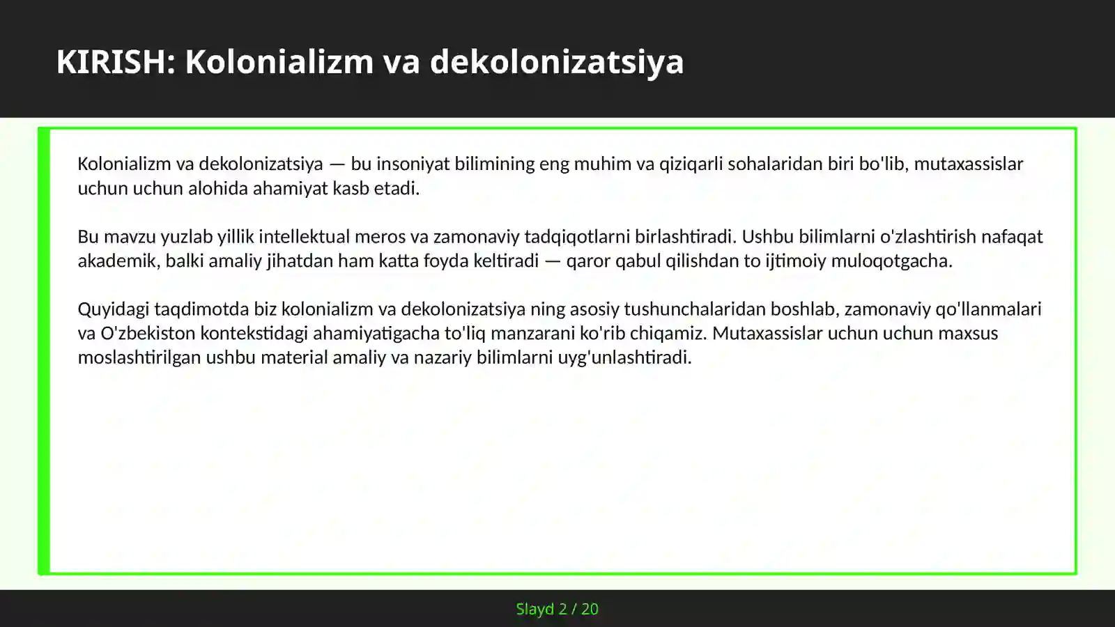 KOLONIALIZM VA DEKOLONIZATSIYA 2